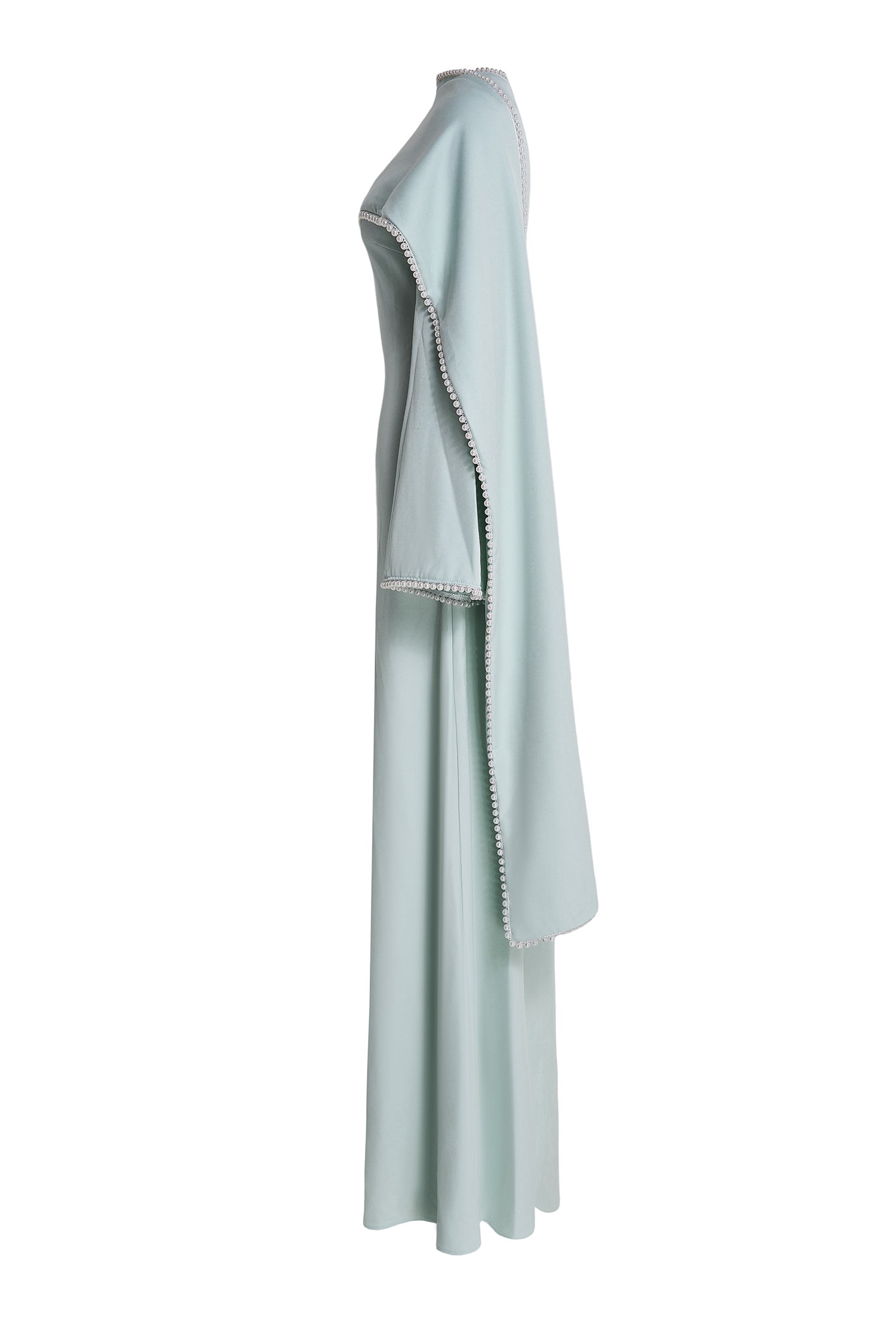 Solid Long Sleeve Faux Pearl Maxi Dress