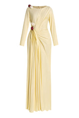 3D Flower Gathering Long Sleeve Maxi Dress