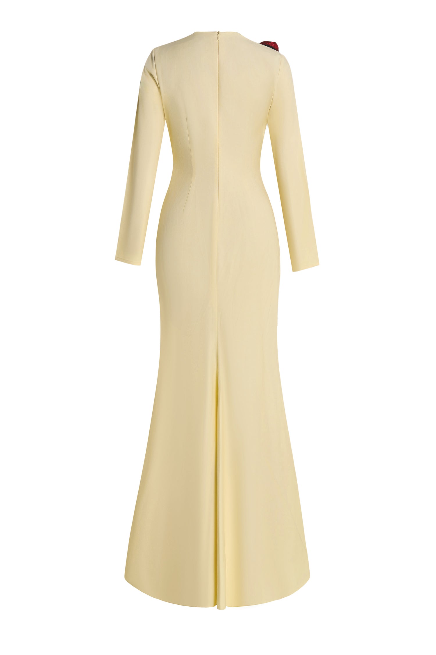 3D Flower Gathering Long Sleeve Maxi Dress