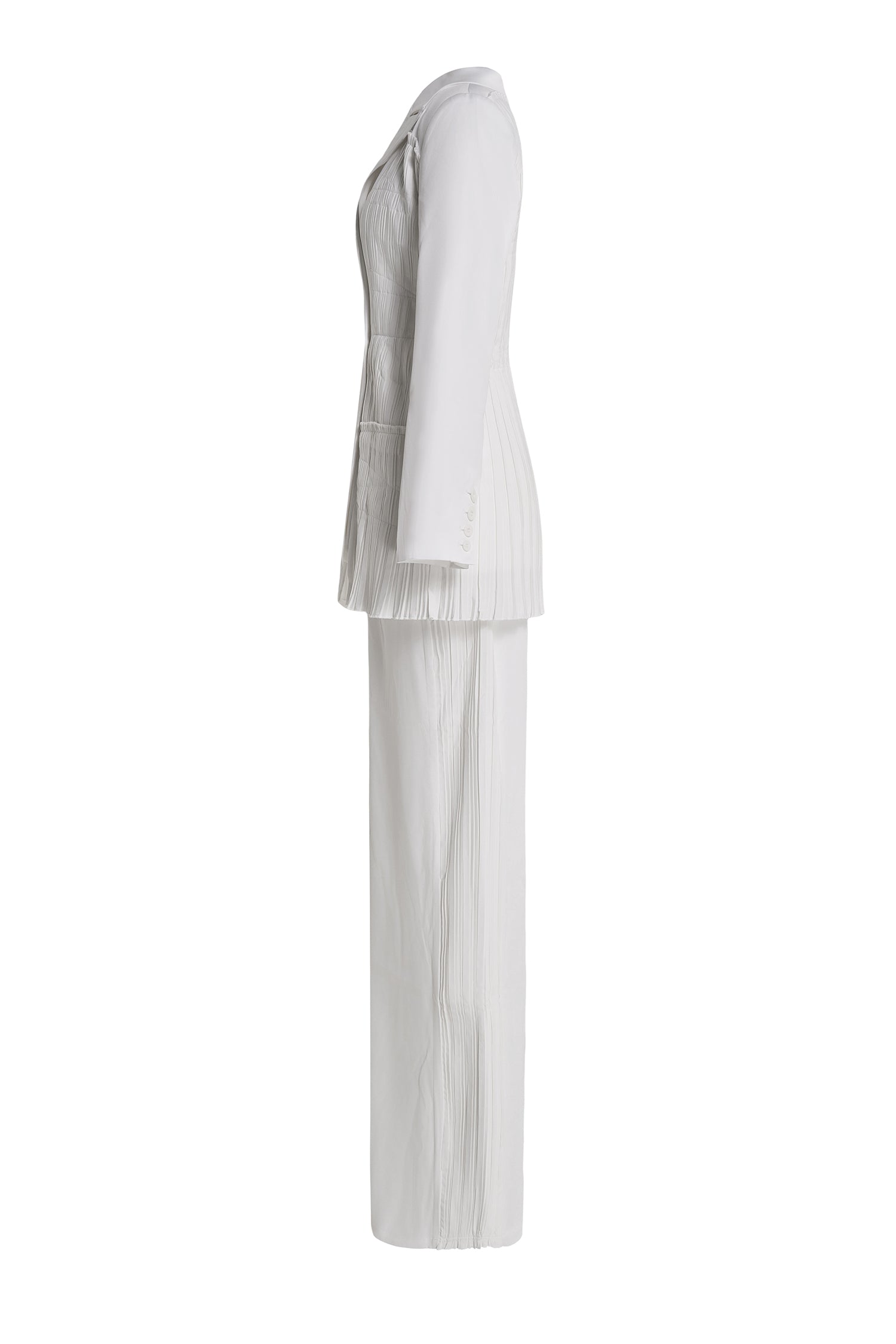 Pleat Solid Tailored Collar Blazer & High Waist Loose Pants Set
