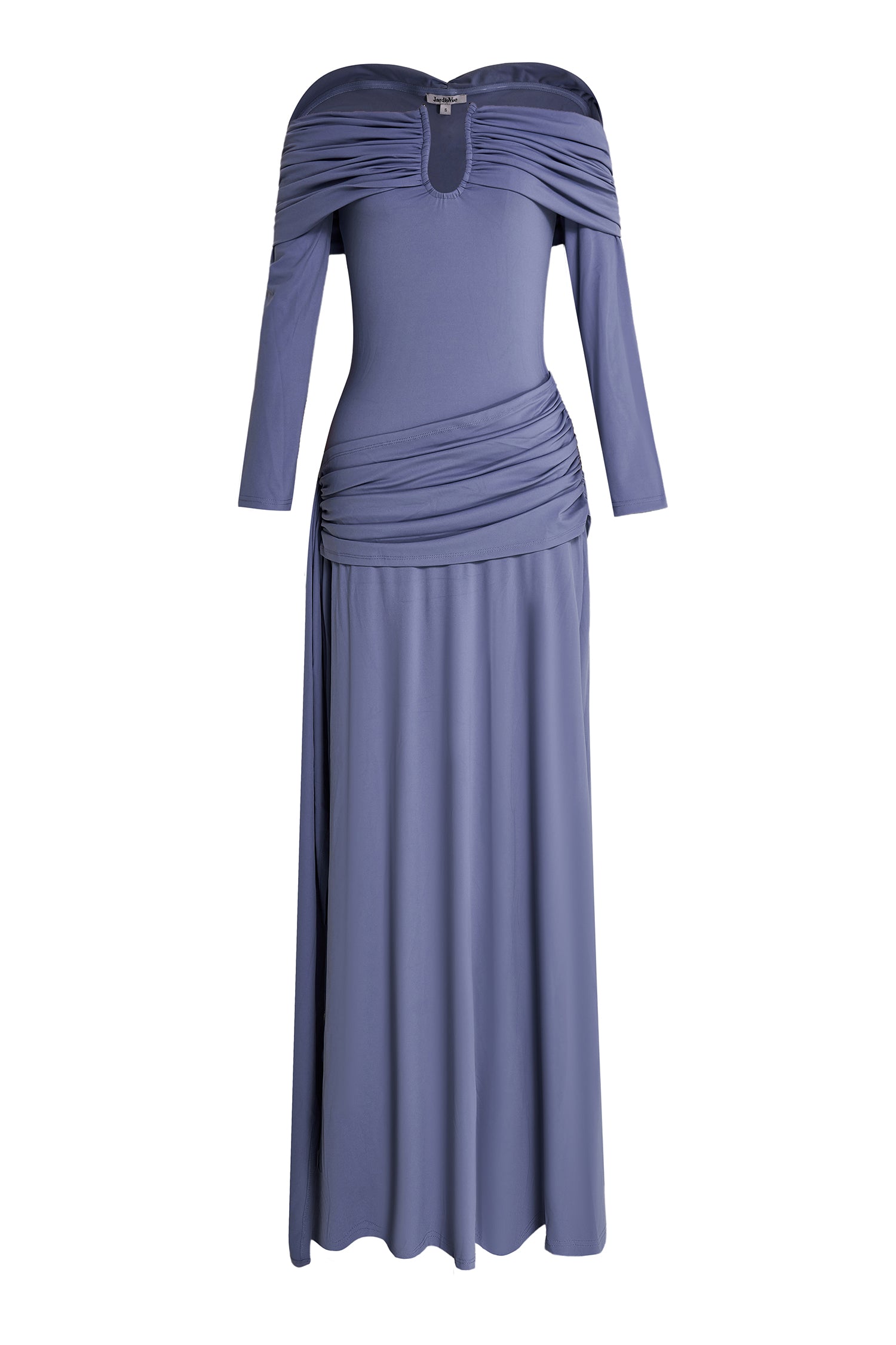 Solid Ruched Off-Shoulder Maxi Dress
