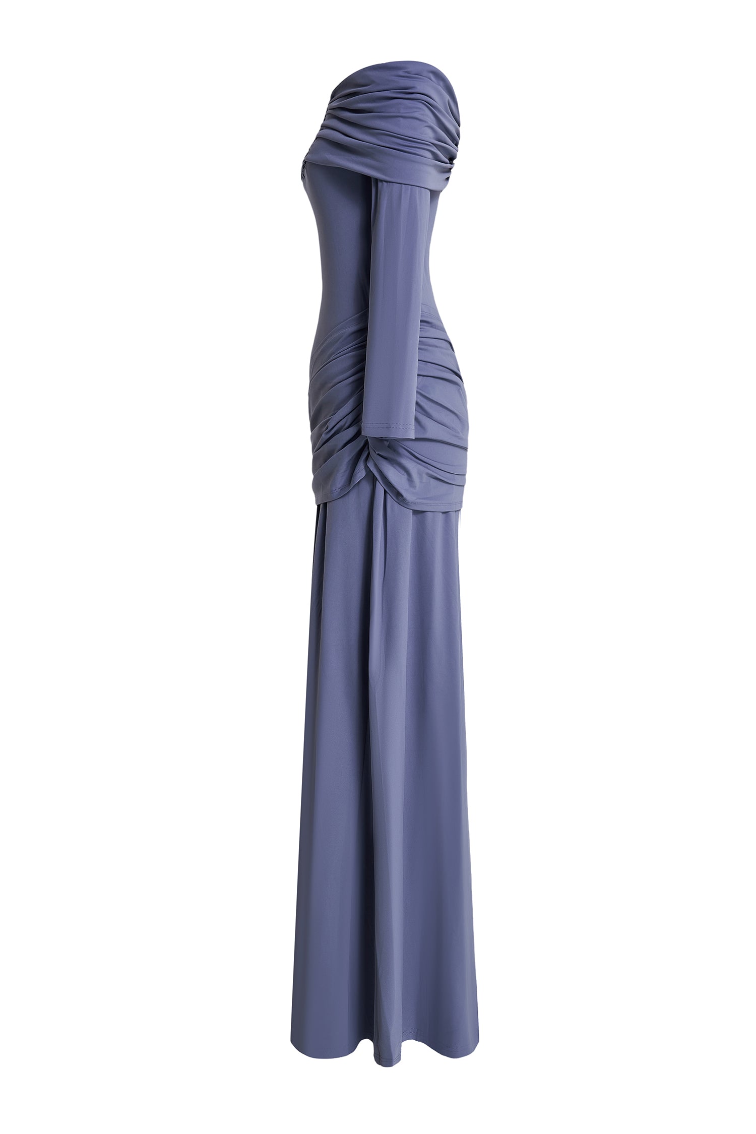 Solid Ruched Off-Shoulder Maxi Dress