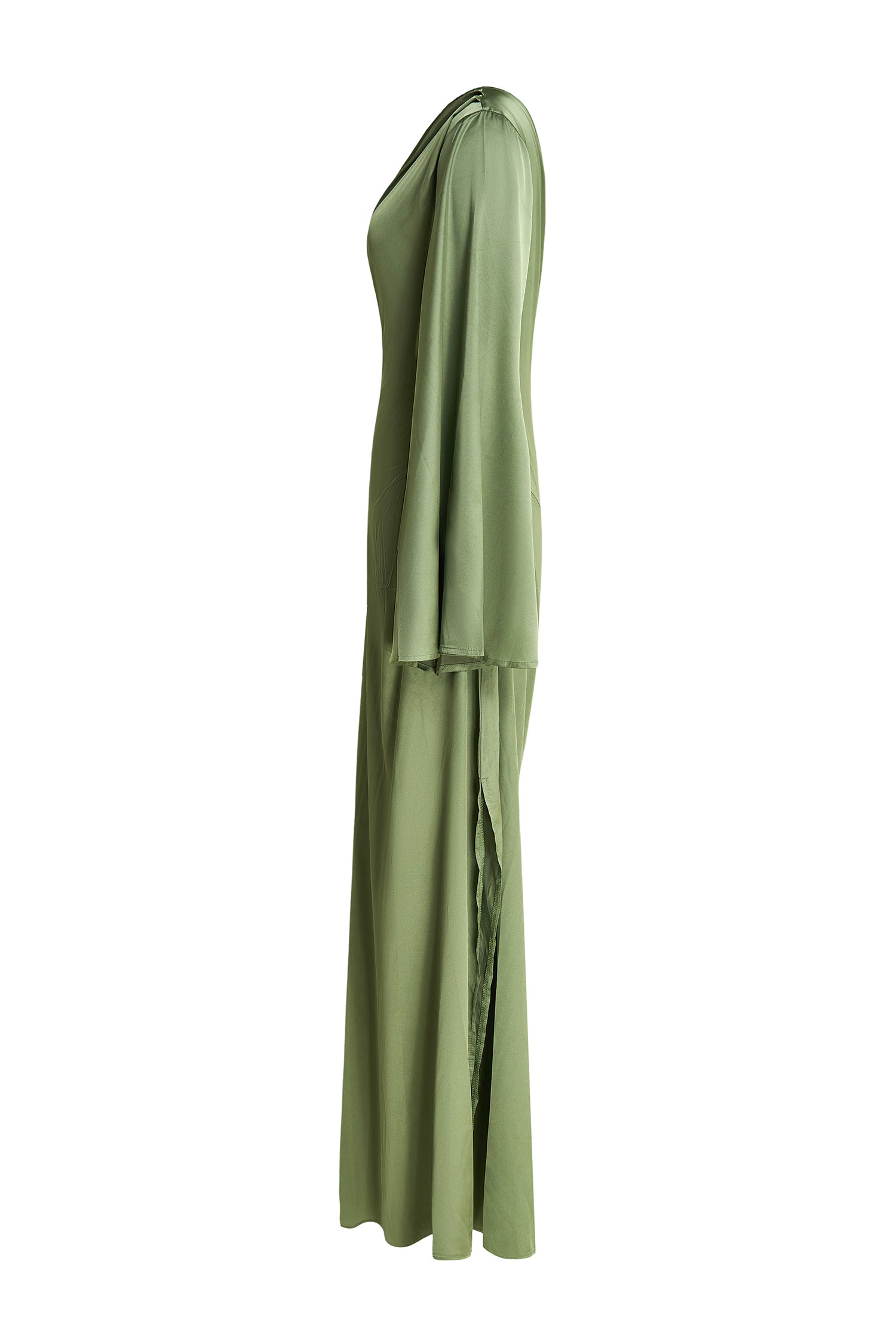 Satin Skew Collar Slit Midi Dress