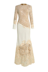 Sequin Splicing Embroidery Long Sleeve Maxi Dress