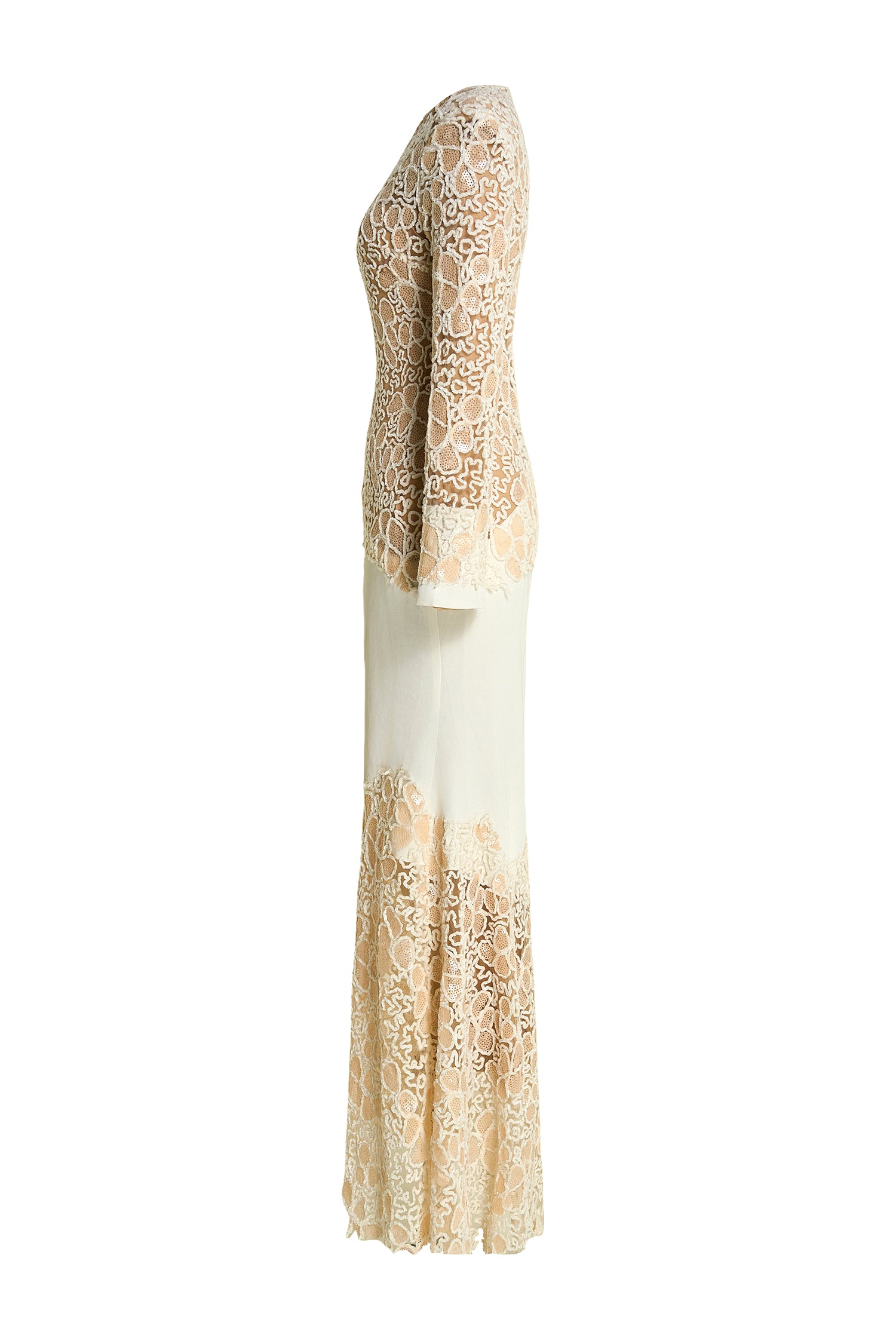 Sequin Splicing Embroidery Long Sleeve Maxi Dress