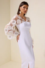 3D Flower Nail Bead Embroidery Midi Dress