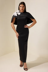 3D Flower Contrast Color Maxi Dress