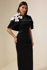 3D Flower Contrast Color Maxi Dress