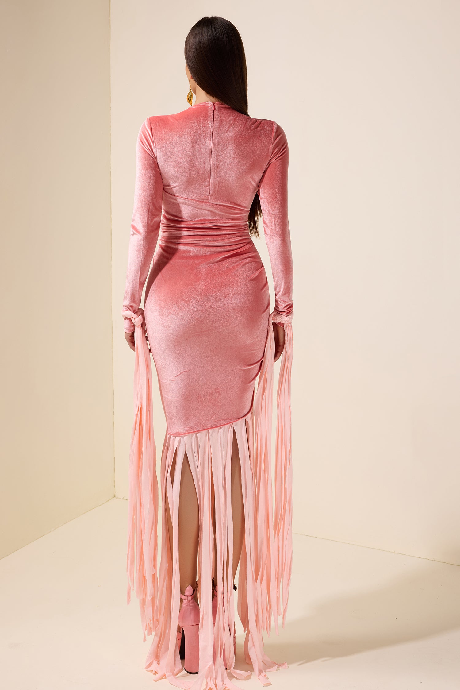 Velvet Tassel V-Neck Maxi Dress