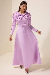 3D Flower Bow Long Sleeve Maxi Dress