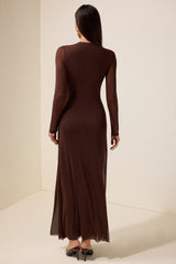 Mesh Woven Long Sleeve Maxi Dress