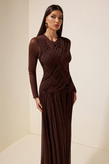 Mesh Woven Long Sleeve Maxi Dress