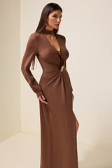 Jersey Metal Embellishment Lantern Sleeve Maxi Dress
