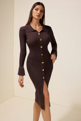 Knit Metal Button Slit Midi Dress