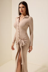 Jersey Button Lace-Up Midi Dress