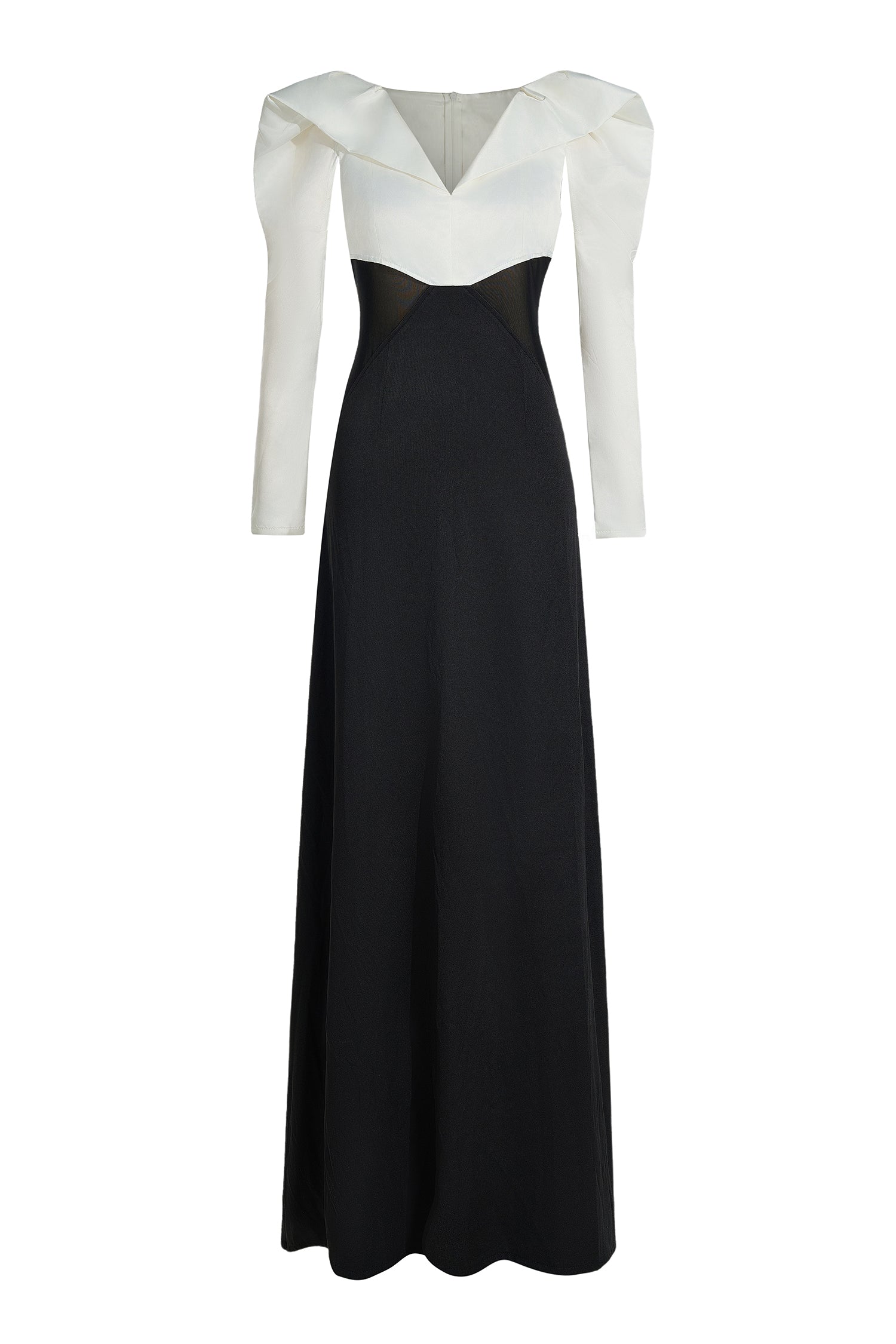 Contrast Color Long Sleeve Maxi Dress