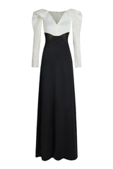 Contrast Color Long Sleeve Maxi Dress