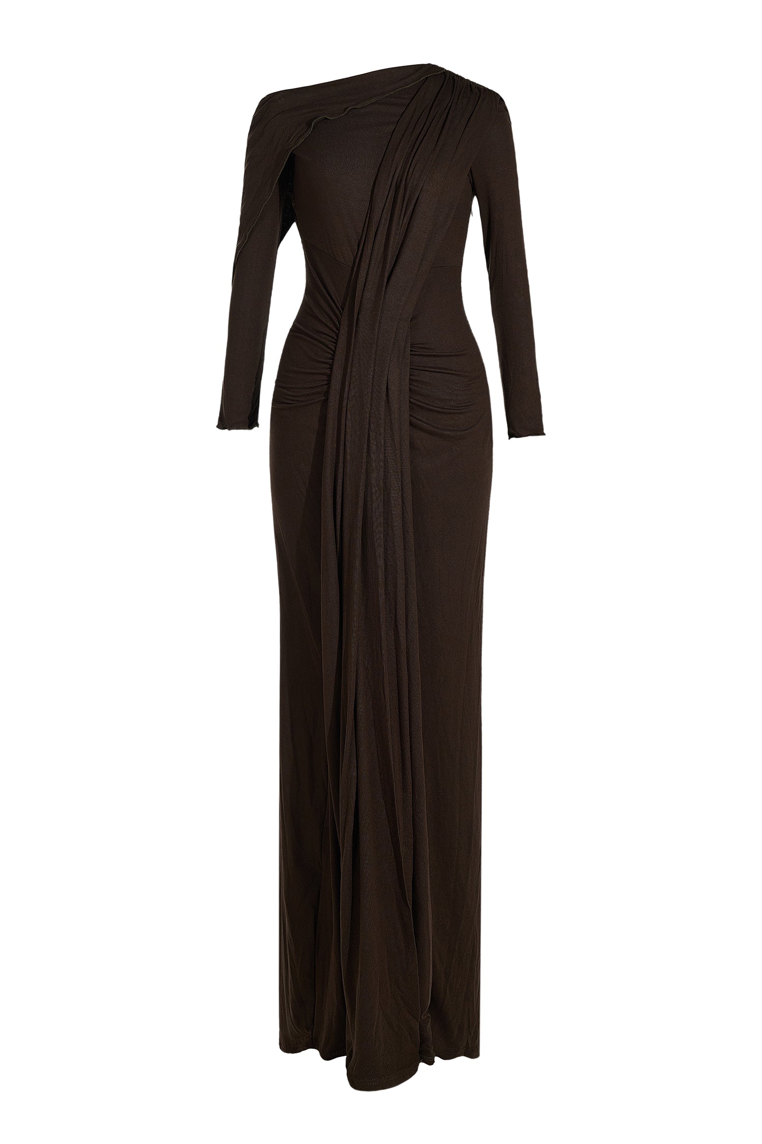 Skew Collar Jersey Split Midi Dress