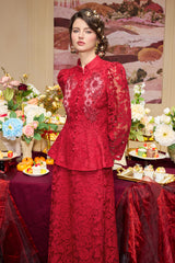 Lace Nail Bead Embroidery Top & Midi Skirt Set