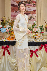 Mesh Embroidered Bell Sleeve Maxi Dress
