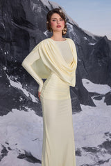 Jersey Draped Long Sleeve Maxi Dress