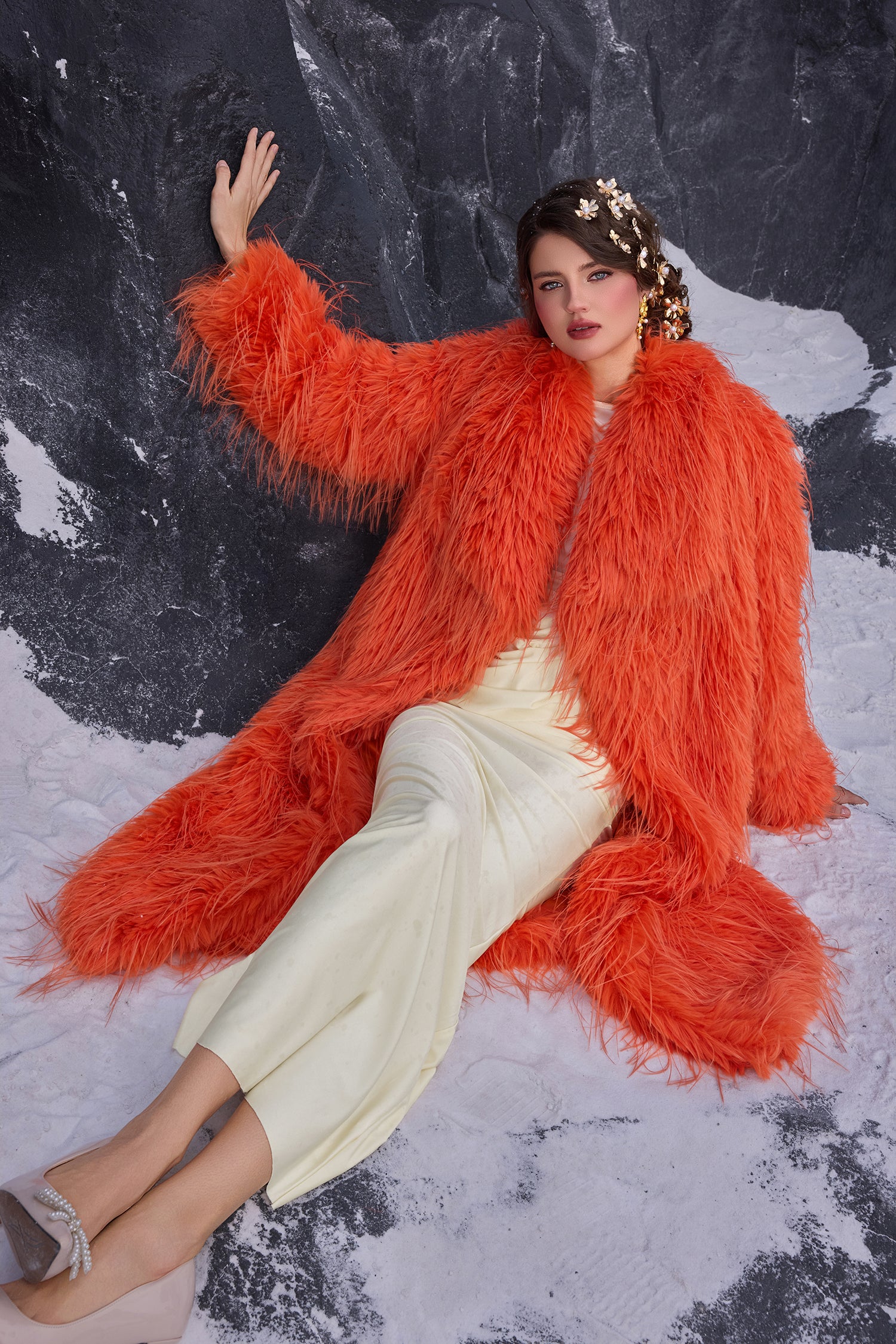Tassel Faux Fur Fabric Solid Coat