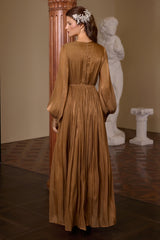 Nail Bead Embroidery Lantern Sleeve Midi Dress