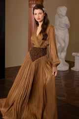Nail Bead Embroidery Lantern Sleeve Midi Dress
