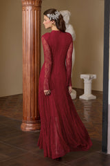 Lace Rhinestone Long Sleeve Maxi Dress