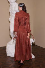 Solid Gathering Lantern Sleeve Midi Dress