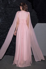 Solid Crumpled Cape Sleeve Maxi Dress