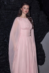 Solid Crumpled Cape Sleeve Maxi Dress