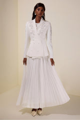 Chiffon Pleated Midi Dress With Nail Bead Embroidery Outerwear