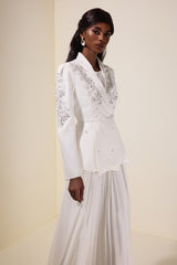 Chiffon Pleated Midi Dress With Nail Bead Embroidery Outerwear