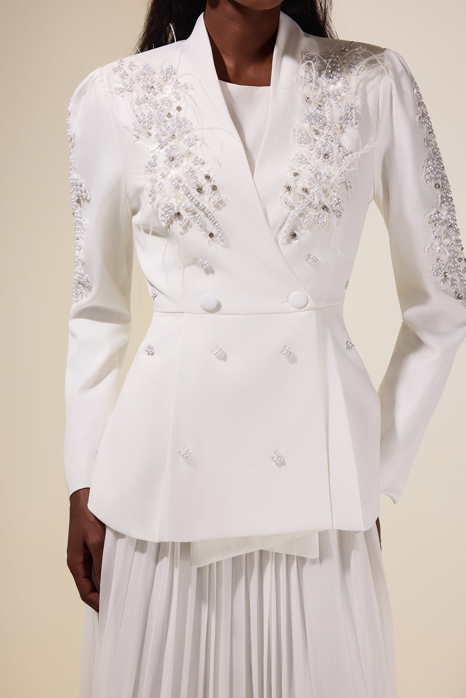 Chiffon Pleated Midi Dress With Nail Bead Embroidery Outerwear