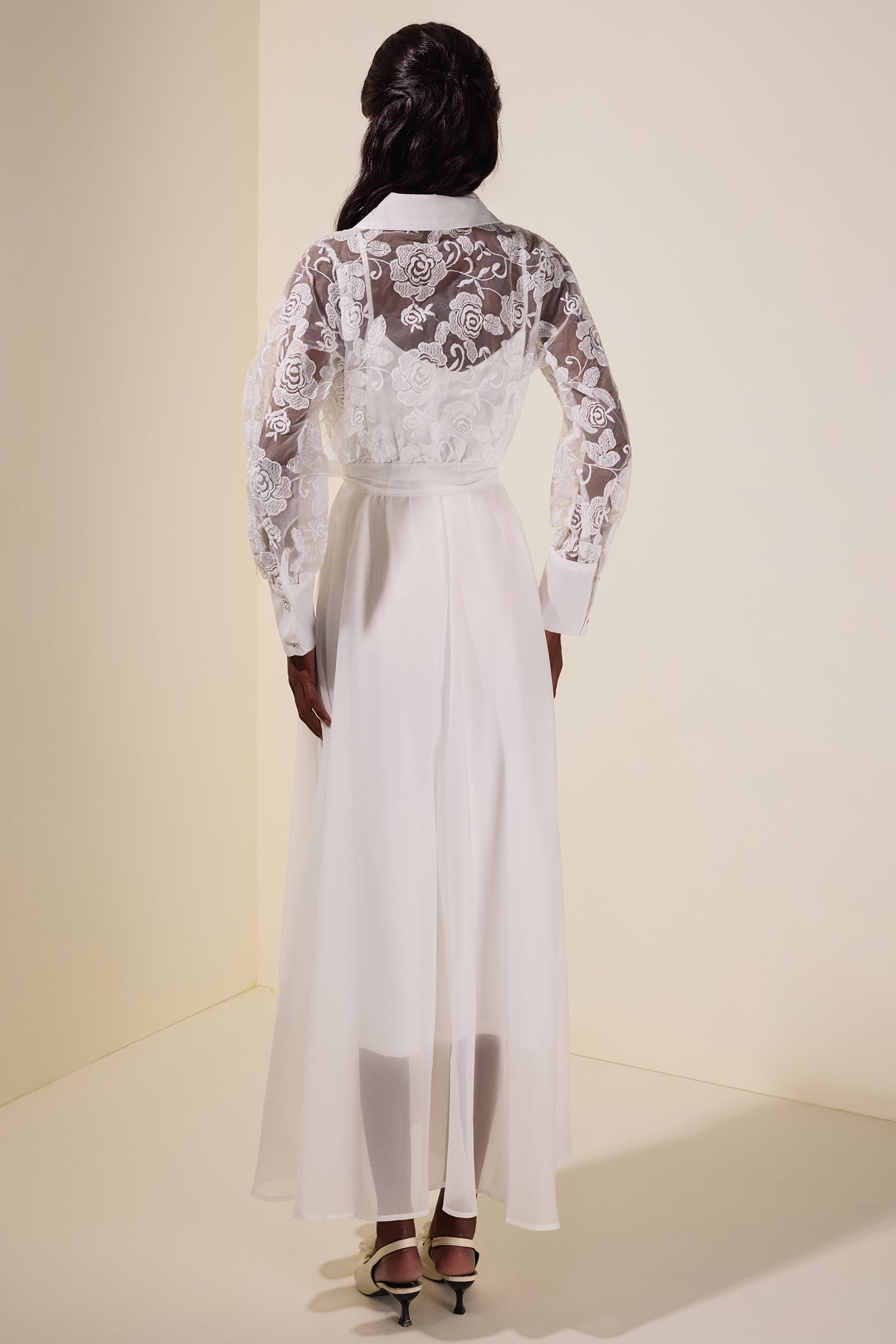 Embroidered Rhinestone Single Breasted Midi Dress With Belt