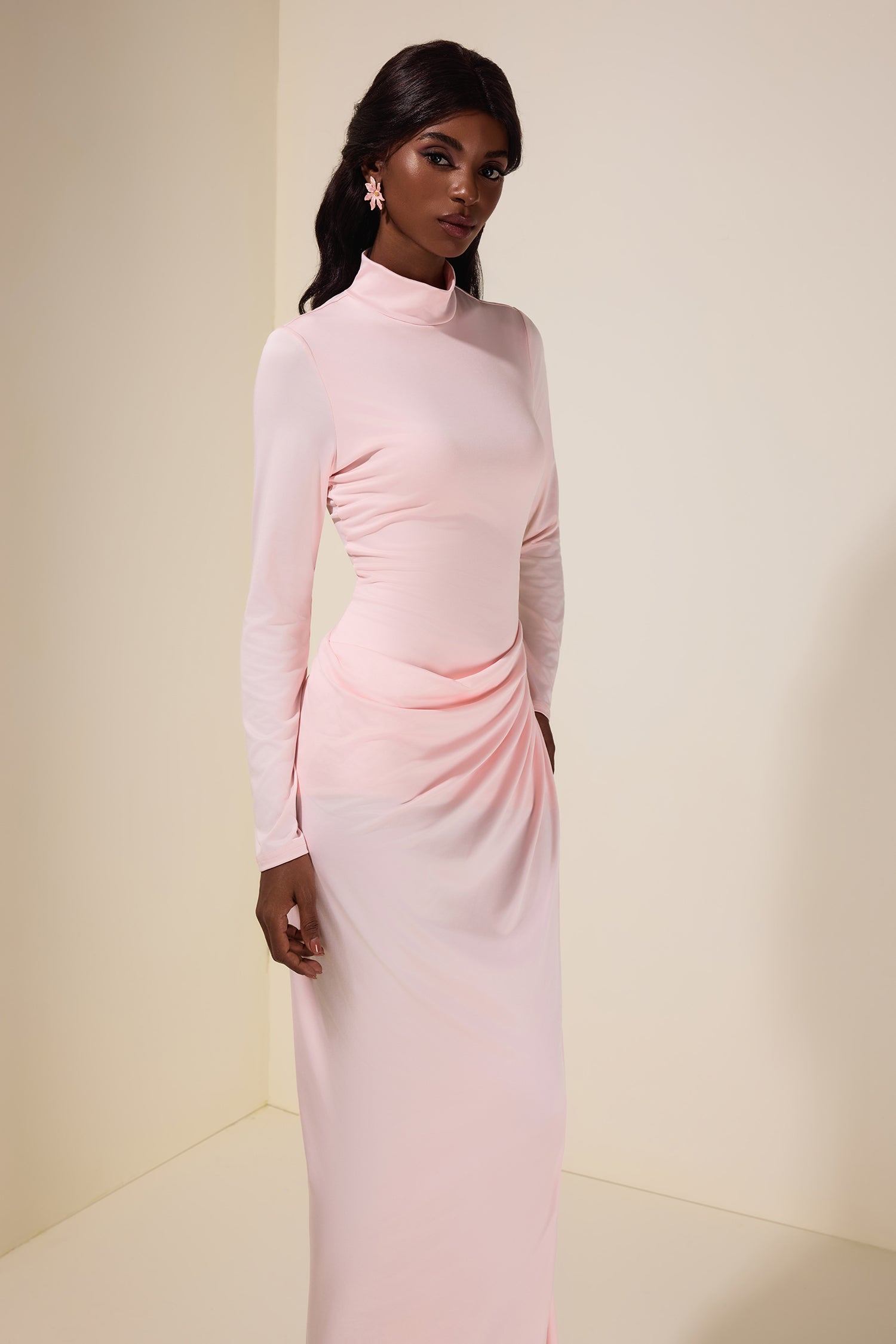 Jersey Gathering Long Sleeve Maxi Dress