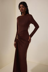 Jersey Metal Decorations Long Sleeve Maxi Dress
