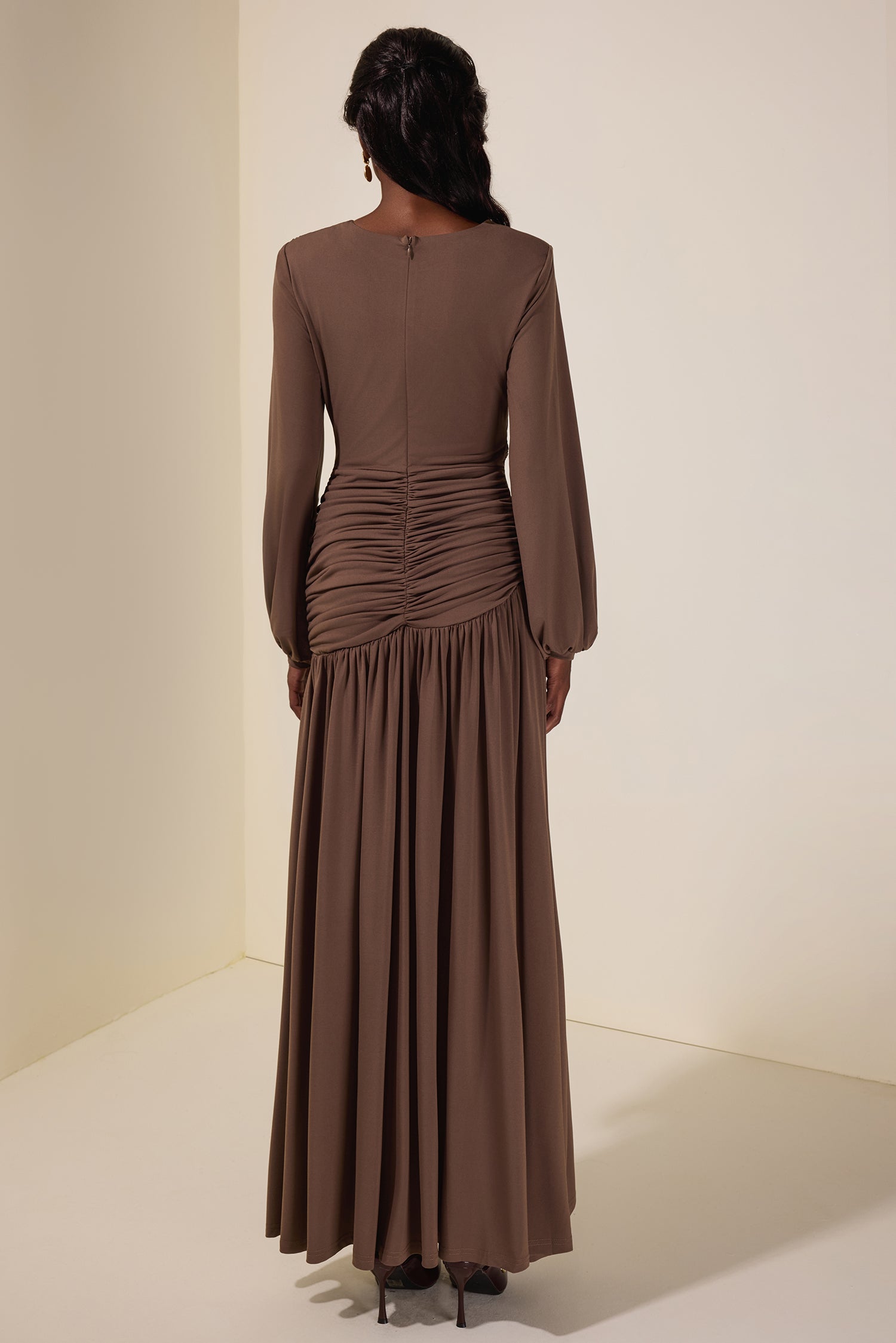 Jersey Woven Gathering Midi Dress