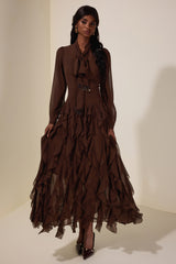 Chiffon Frill Beads Maxi Dress