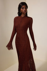 Lace Rhinestone Long Sleeve Maxi Dress