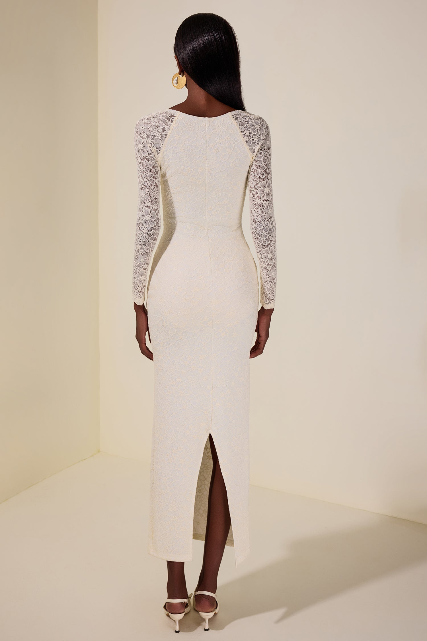 Lace Long Sleeve Slit Maxi Dress
