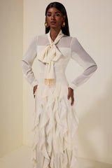 Chiffon Frill Beads Maxi Dress
