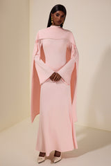 Solid Long Sleeve Faux Pearl Maxi Dress