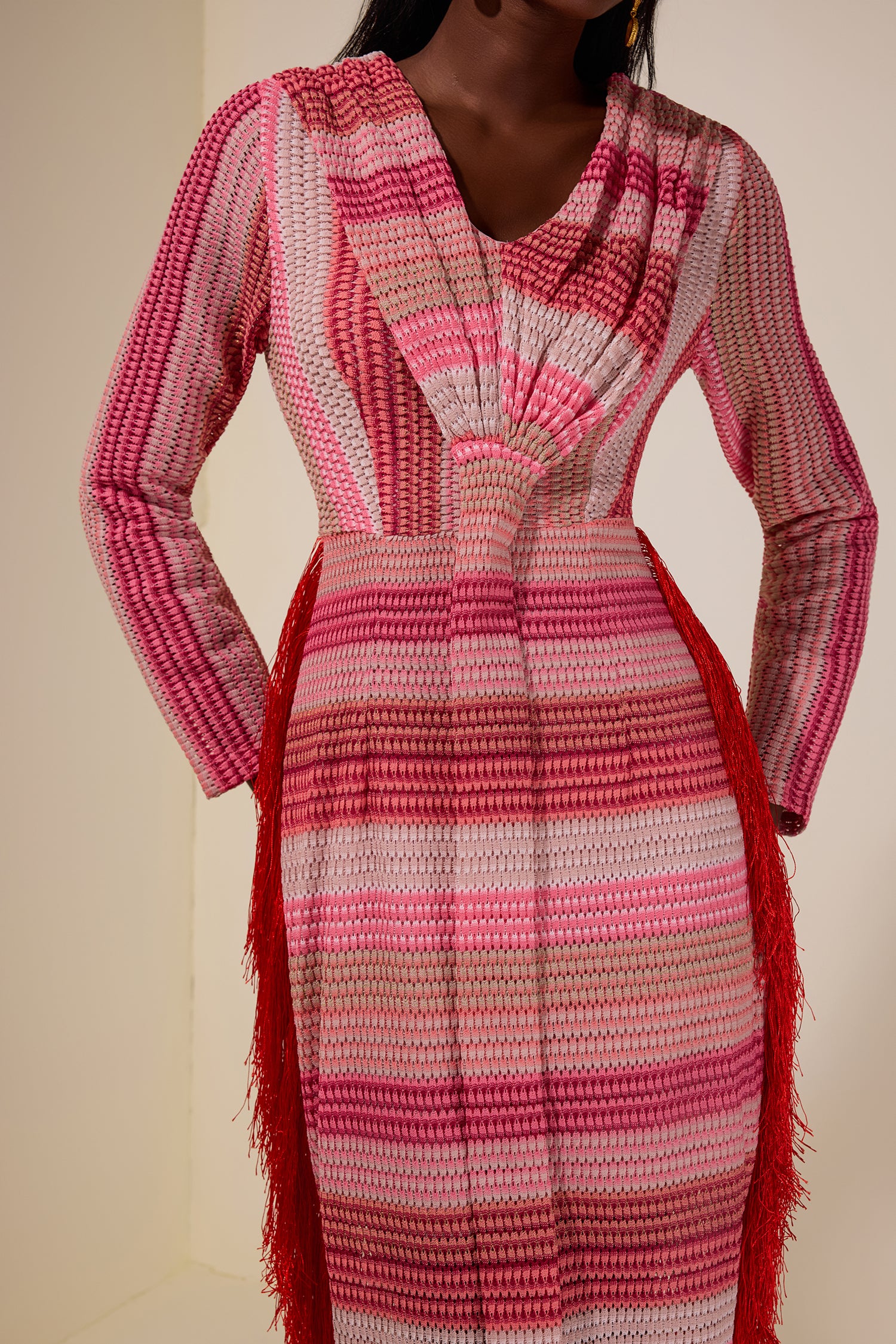 Crochet Gradient Color Tassel Midi Dress
