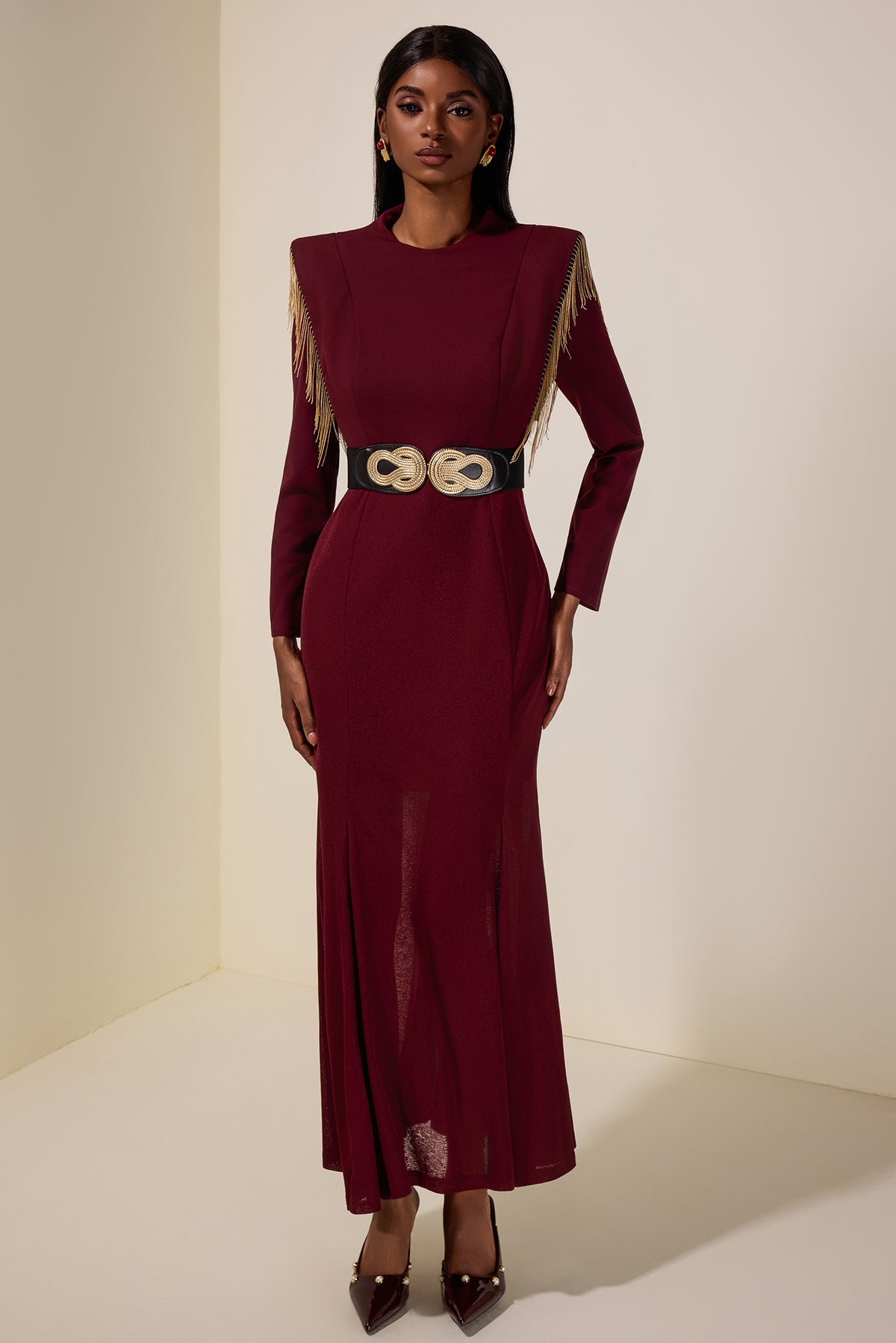 Jersey Tassel Maxi Dress With Belt