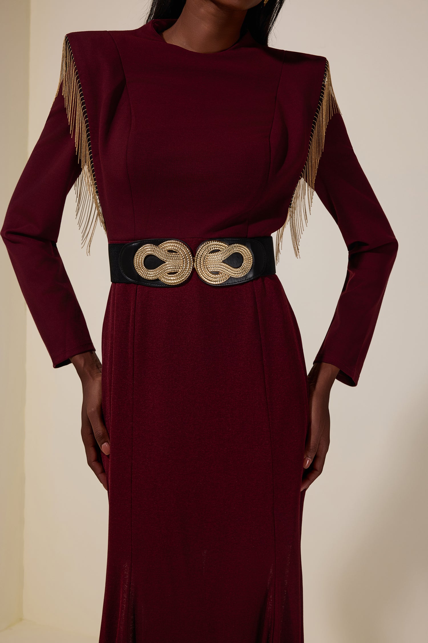 Jersey Tassel Maxi Dress With Belt