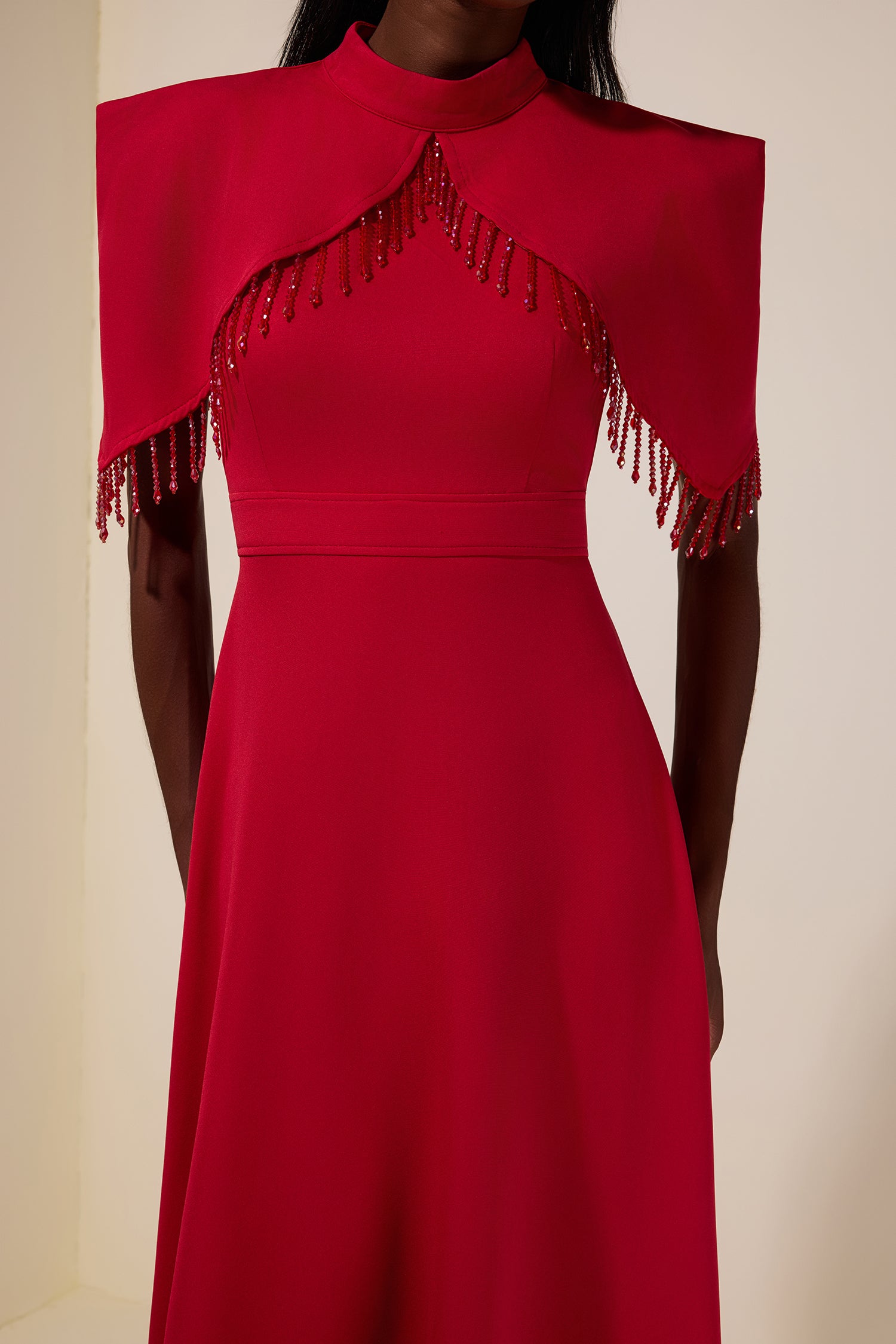 Solid Cape Sleeve Diamond Tassels Maxi Dress