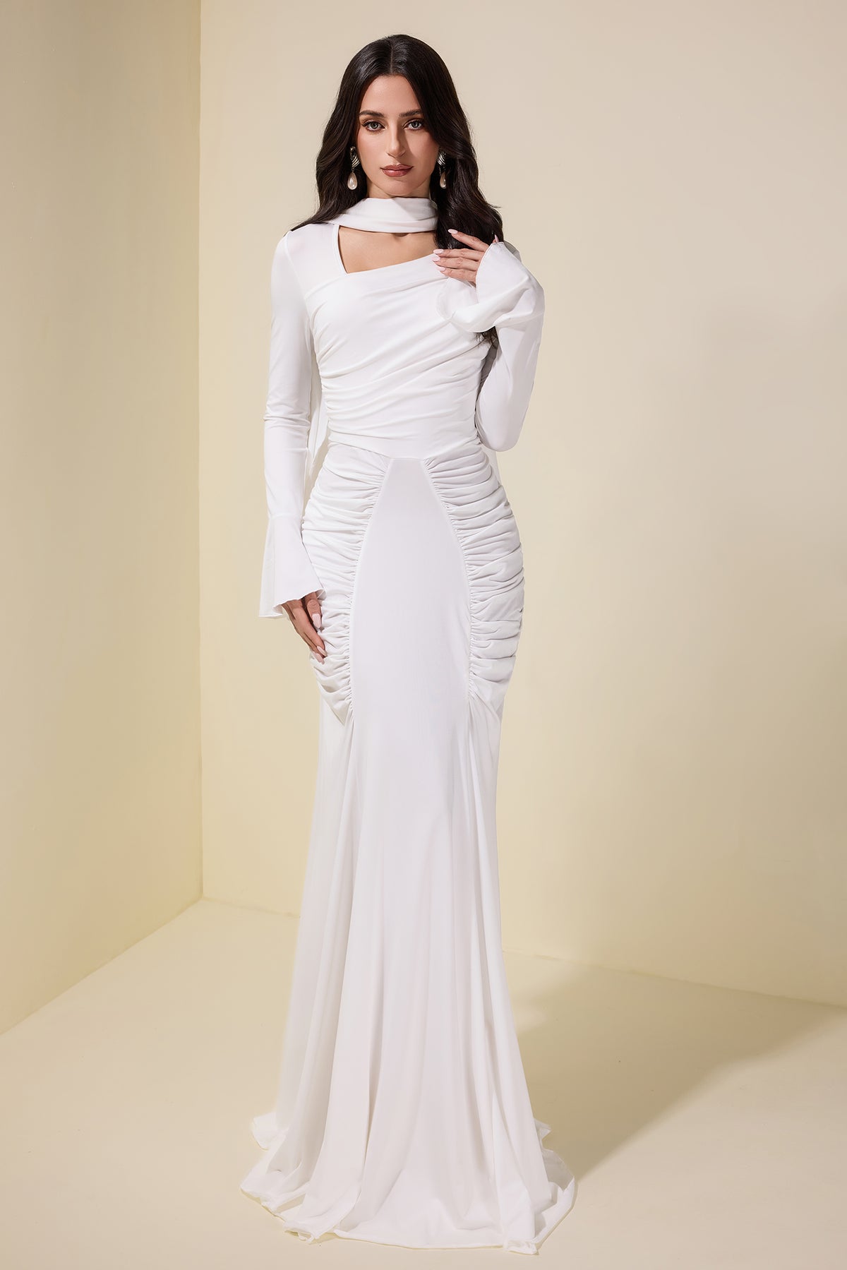 Jersey Gathering Long Sleeve Maxi Dress
