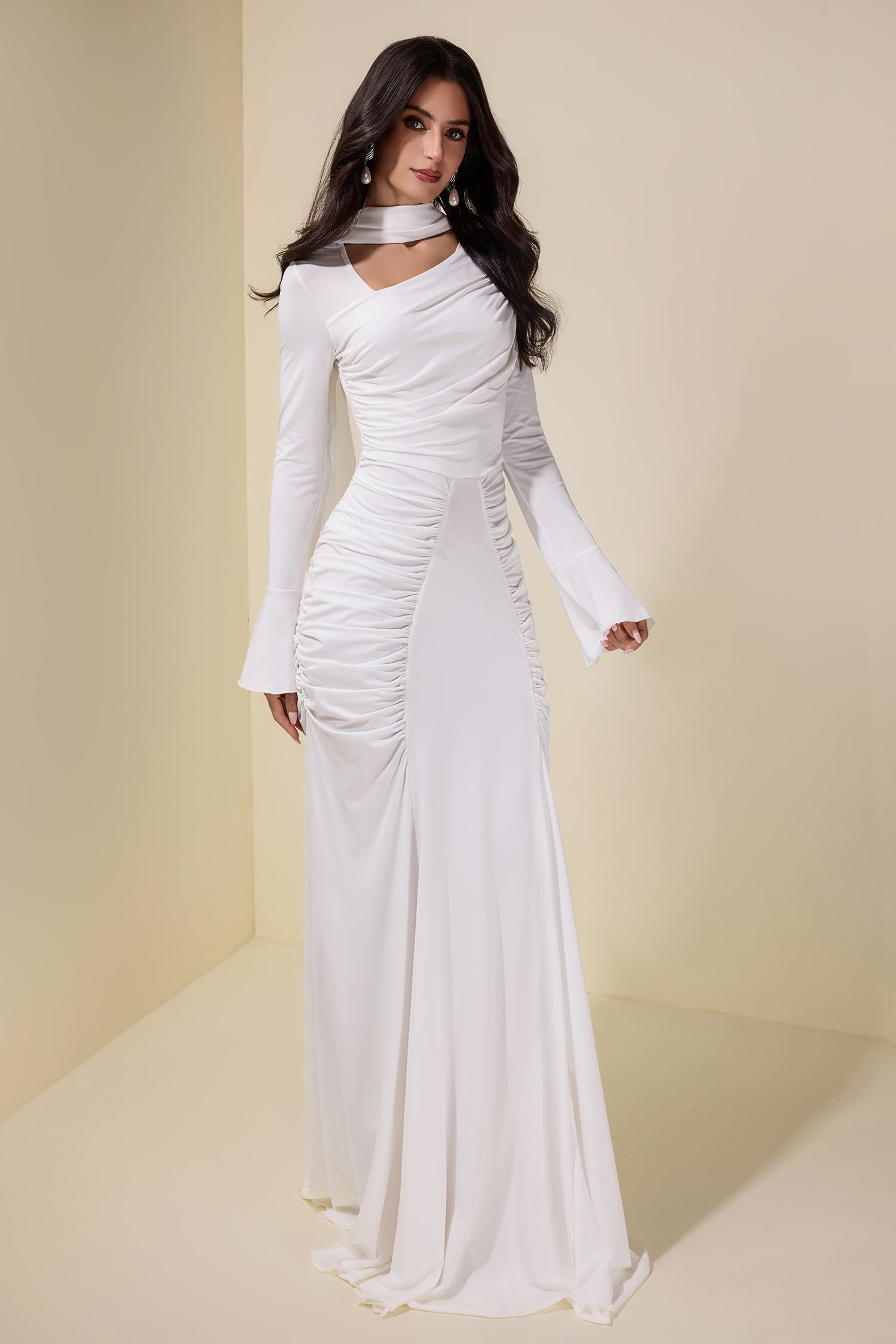 Jersey Gathering Long Sleeve Maxi Dress